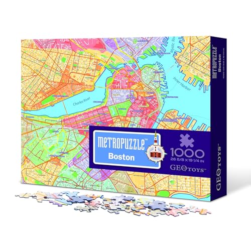 GeoToys Metropuzzle Boston Jigsaw Puzzles 1000 Pieces 27 x 19 Detailed Boston Geography Puzzle Challenging Adult Puzzle Fun Puzzles for Adults with Vibrant Colors Map Poster Included - Image 1