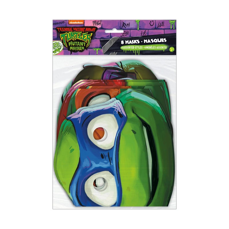 Unique Industries Teenage Mutant Ninja Turtle Mayhem Paper Masks, Set of 8, Boy, Birthday, Christening, Party Supplies - Image 1