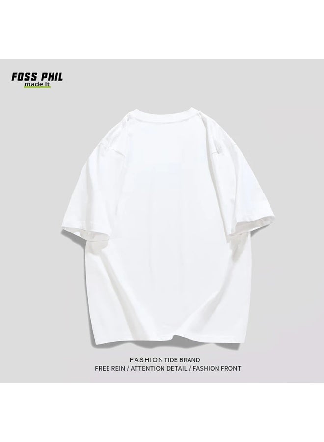 Foss Phil Short-sleeve T-shirt For Men And Women, Summer Pure Cotton Loose Trendy Versatile Printed Undershirt, Men's Clothing Dt05 White 3XL - Image 3