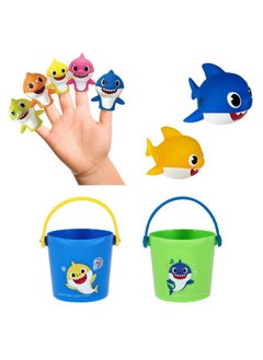 ginsey Nickelodeon Pink Fong Baby Shark Bath Toys Set For Children'S Tub Time Cups Finger Puppets And Bath Squirters Blue/Green 9 Pieces  - Image 1
