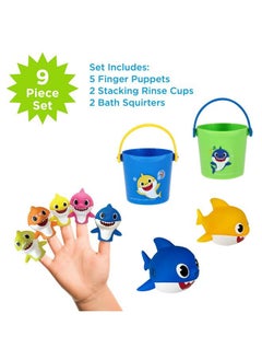 ginsey Nickelodeon Pink Fong Baby Shark Bath Toys Set For Children'S Tub Time Cups Finger Puppets And Bath Squirters Blue/Green 9 Pieces  - Image 3