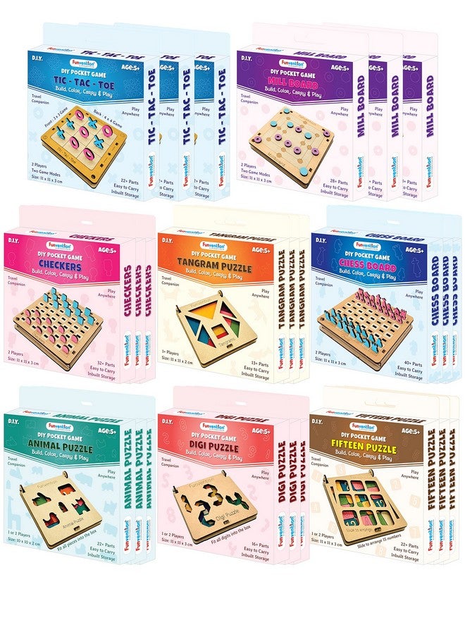 فنفينشين مجموعة Funvention من 24 لعبة جيب للسفر (لعبة إكس أو، شطرنج، لعبة الداما، لعبة تانغرام، لعبة ميلبورد، لعبة ديجي بازل، لعبة فيفتينشن، ولعبة حيوانات) للأطفال من سن 4 سنوات فما فوق، لعبة لوحية عائلية، أفضل هدايا عيد الميلاد - Image 1