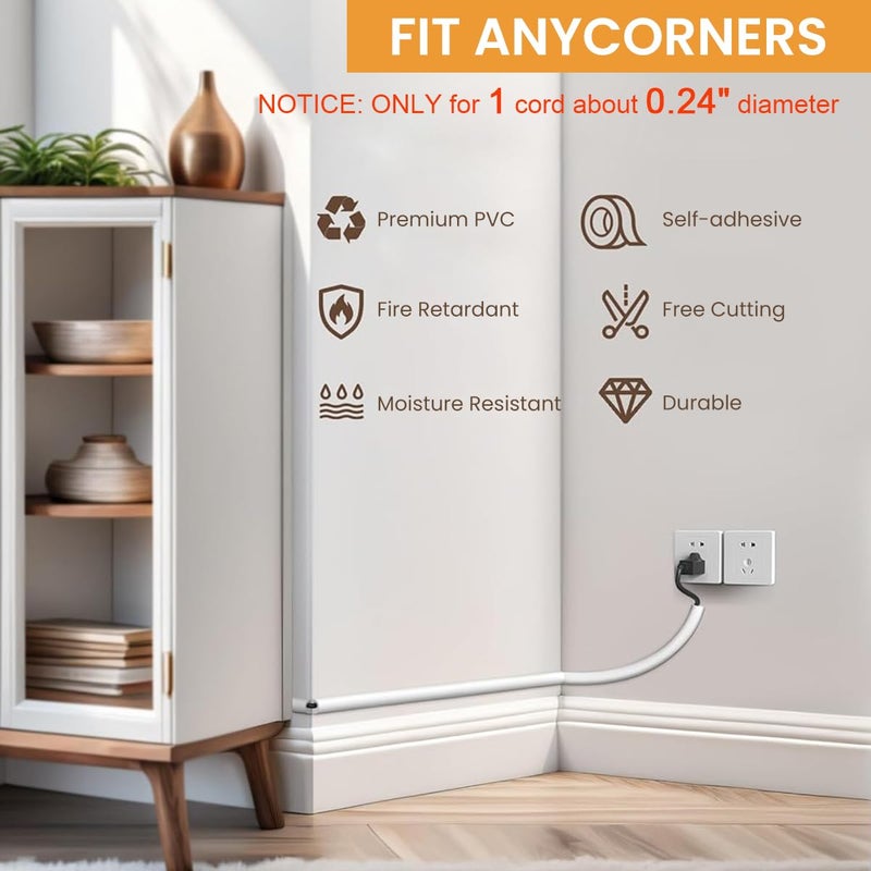 Serplex غطاء كابل PVC ذاتي اللصق بطول 6.6 قدم لإخفاء الكابلات على الأرض وحامل الأسلاك الجدارية قابل للقص من PVC الناعم غطاء كابل مرن قابل لإعادة الاستخدام بتصميم مفتوح من الجانب، أبيض - Image 5