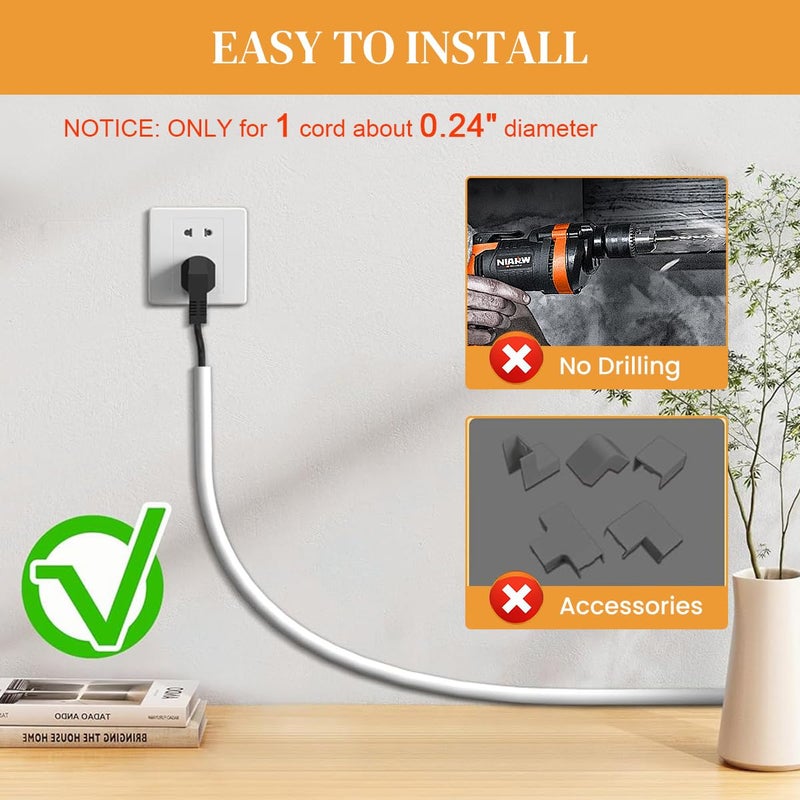 Serplex غطاء كابل PVC ذاتي اللصق بطول 6.6 قدم لإخفاء الكابلات على الأرض وحامل الأسلاك الجدارية قابل للقص من PVC الناعم غطاء كابل مرن قابل لإعادة الاستخدام بتصميم مفتوح من الجانب، أبيض - Image 3