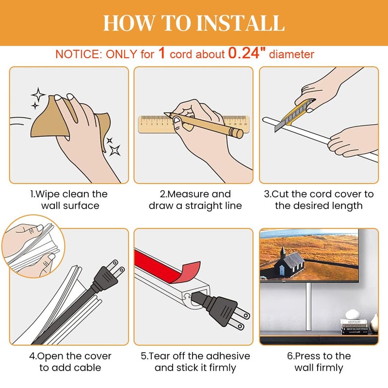 Serplex غطاء كابل PVC ذاتي اللصق بطول 6.6 قدم لإخفاء الكابلات على الأرض وحامل الأسلاك الجدارية قابل للقص من PVC الناعم غطاء كابل مرن قابل لإعادة الاستخدام بتصميم مفتوح من الجانب، أبيض - Image 4