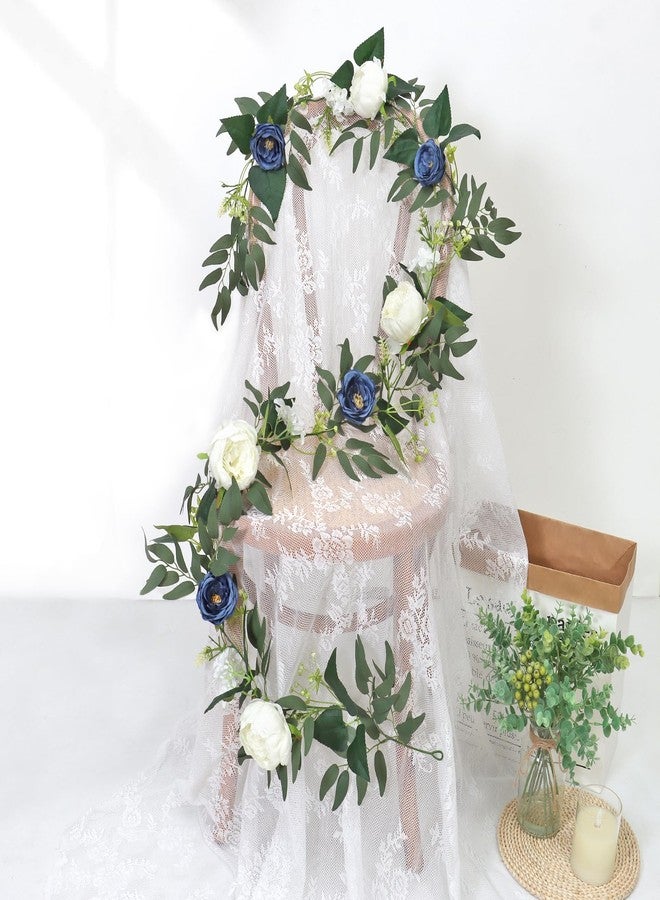 SOMYTING 2PCS Artificial Flower Garland with Roses 6.56 FT Artificial Eucalyptus Vine with Flowers Floral Greenery Garlands for Wedding Party Centerpiece Table Backdrop Wall Decor (Blue&White, 2PCS) - Image 3
