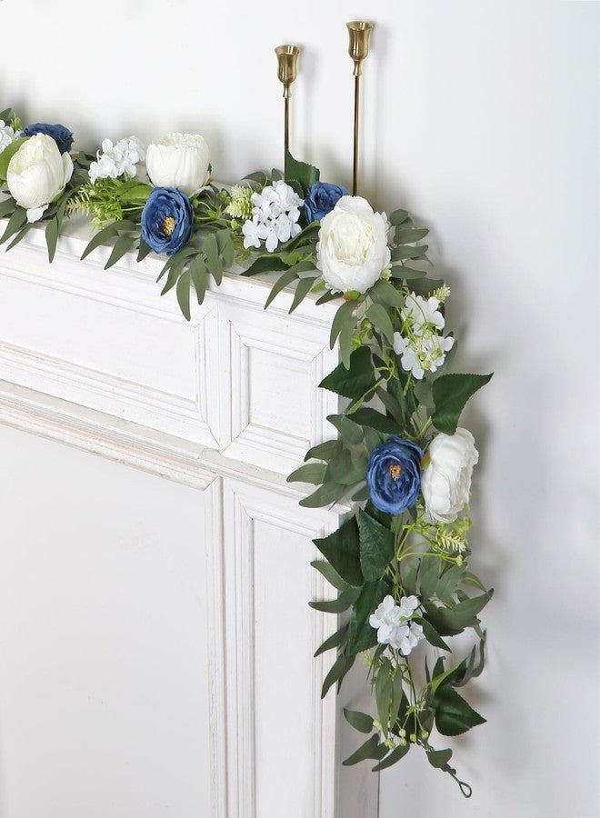 SOMYTING 2PCS Artificial Flower Garland with Roses 6.56 FT Artificial Eucalyptus Vine with Flowers Floral Greenery Garlands for Wedding Party Centerpiece Table Backdrop Wall Decor (Blue&White, 2PCS) - Image 5