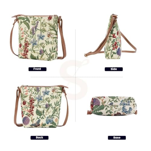 Signare Tapestry Small Crossbody Bag Sling Bag for Women with Sunflower Poppy Butterfly Dragonfly Morning Garden Design (SLING -MGD) - Image 3