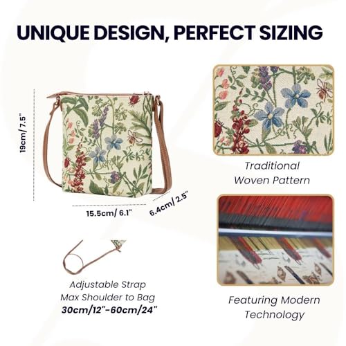 Signare Tapestry Small Crossbody Bag Sling Bag for Women with Sunflower Poppy Butterfly Dragonfly Morning Garden Design (SLING -MGD) - Image 4