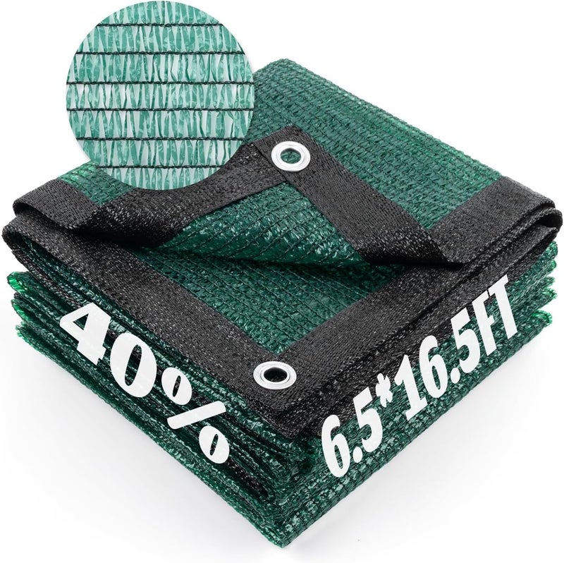 Cool Area منطقة كول 40% قماش تظليل شمسي شبكي مع حلقات معدنية لتغطية النباتات 6.5×16.5 قدم مظلة فناء برجولة حديقة دفيئة مرآب سيارات بيت كلاب أخضر داكن - Image 1