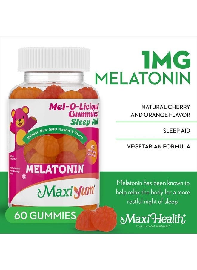 Maxi Health - Melatonin Gummies for Kids - 1mg Chewable Melatonin Gummy - Restful Nighttime Support Supplement - Children and Adult Melatonin Gummies 1mg, 60 Count (60 Count, Gummies) - Image 1