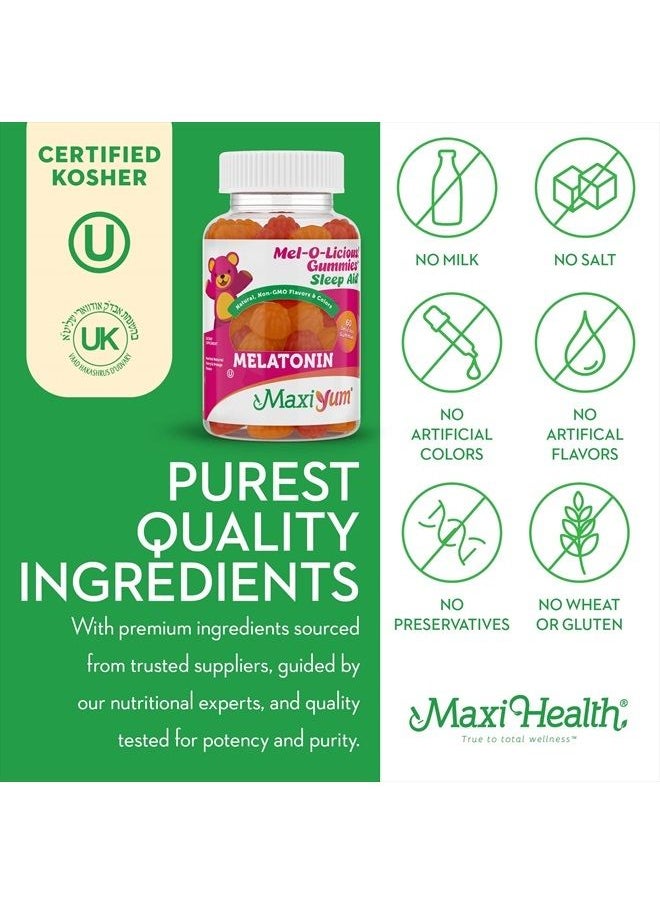 Maxi Health - Melatonin Gummies for Kids - 1mg Chewable Melatonin Gummy - Restful Nighttime Support Supplement - Children and Adult Melatonin Gummies 1mg, 60 Count (60 Count, Gummies) - Image 1