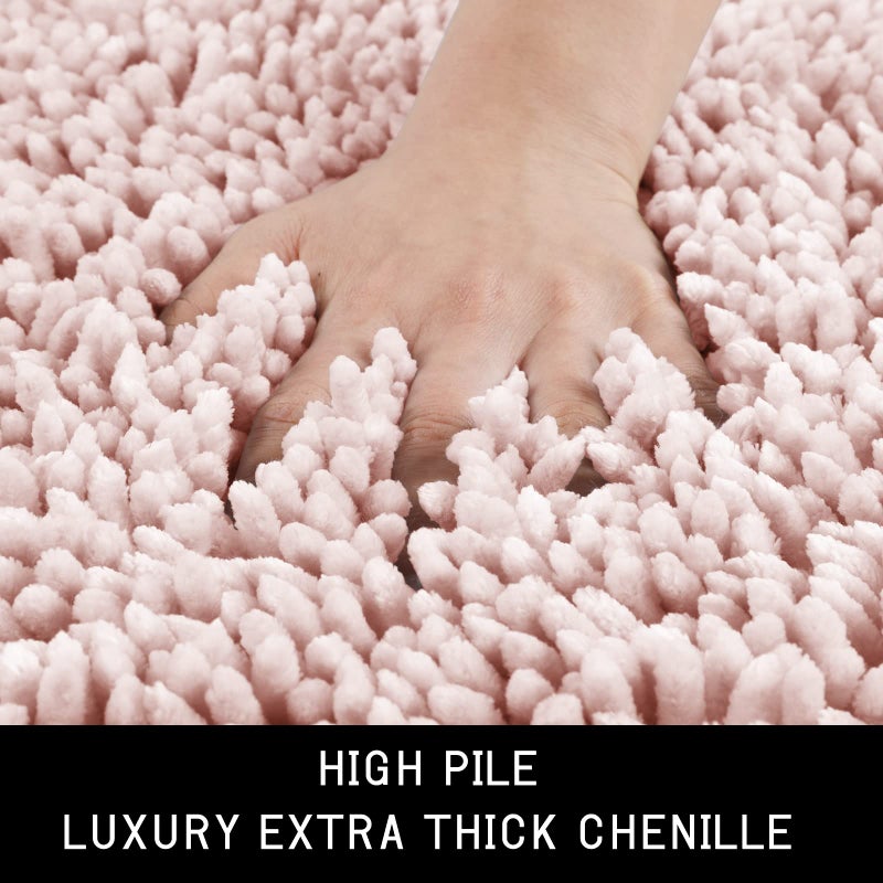Yimobra Bathroom Rug  Chenille Extra Soft and Absorbent Shaggy Bath Mat  Non Slip  Machine Washable Dry  Plush Floor Carpet for Tub  Shower and Bath Room (31.5 Inches X 19.8 Inches  Pink) - Image 1