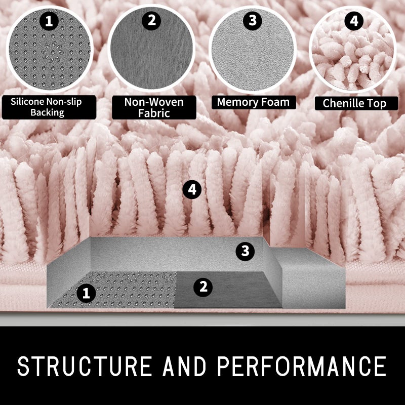 Yimobra Bathroom Rug  Chenille Extra Soft and Absorbent Shaggy Bath Mat  Non Slip  Machine Washable Dry  Plush Floor Carpet for Tub  Shower and Bath Room (31.5 Inches X 19.8 Inches  Pink) - Image 4