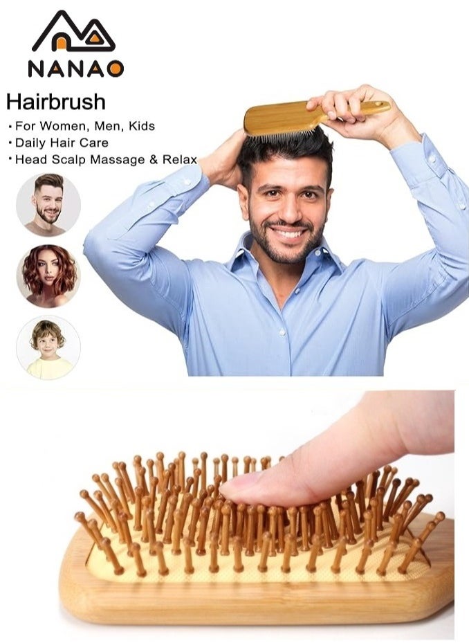 NANAO Wood Hair Brush,Natural Bamboo Hair Brush, Hair Growth Brushing Head Scalp Massager   Design For All Hair Types Women, Men, Children  - Image 5