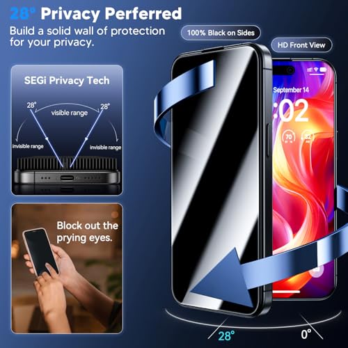 WSKEN for iPhone 15 Pro Max Privacy Screen Protector [Auto-Dust Removal] Full Coverage Screen 2.5D Edge 28 Degree 10s HD Tempered Glass Film with Dust Clean Installing House 2023 5G 6.7inch - 2 Pack - Image 2