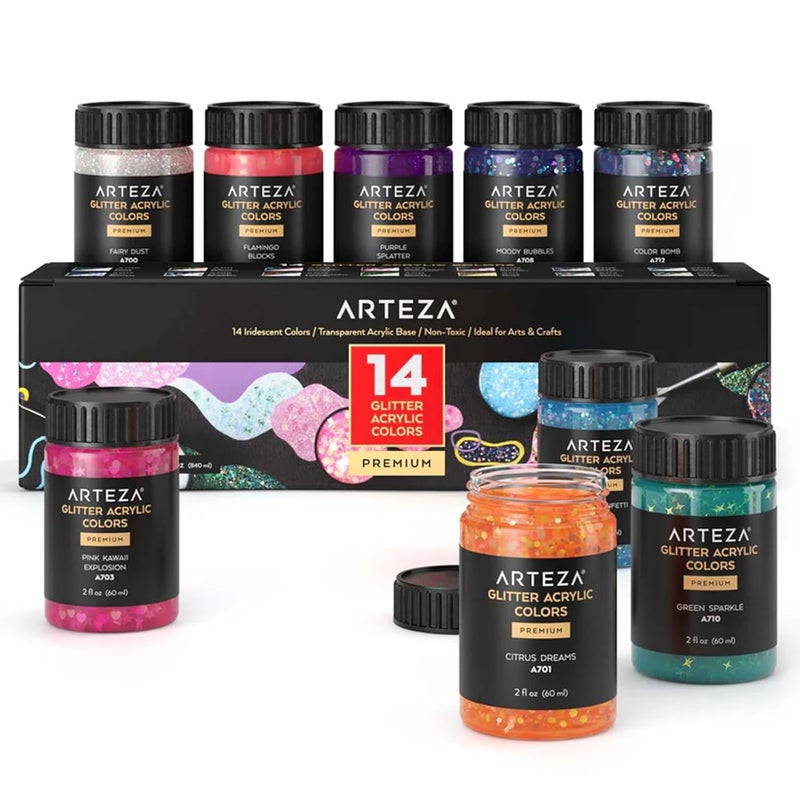 ARTEZA طلاء أكريليك لامع من ARTEZA 60 مل، مجموعة ألوان متنوعة من 14 - Image 1