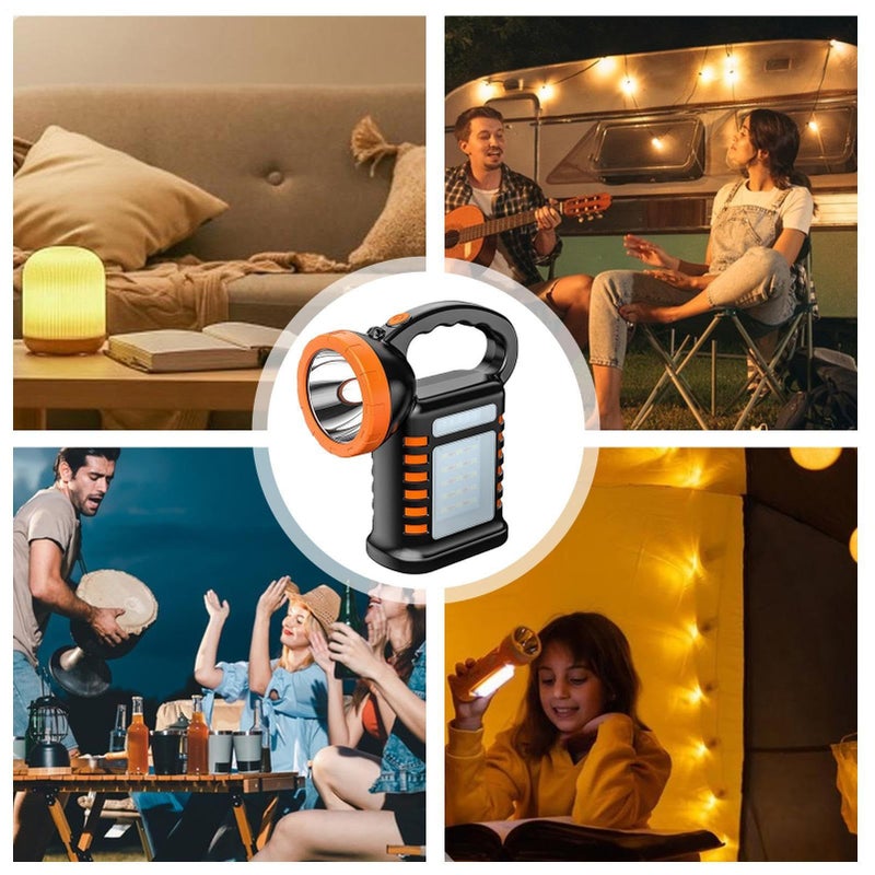 مصباح يدوي LED يعمل بالطاقة الشمسية مع منفذ USB قابل للشحن، كشاف تخييم، مصباح للاستخدام الخارجي والداخلي في المنزل، باللون الأسود. - Image 5