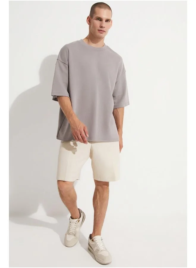 جون June Men Oversize Pattern Crew Neck Tshirt Grey