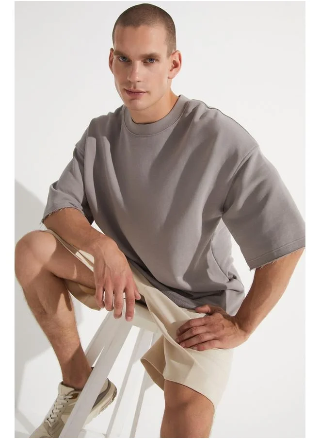 جون June Men Oversize Pattern Crew Neck Tshirt Grey