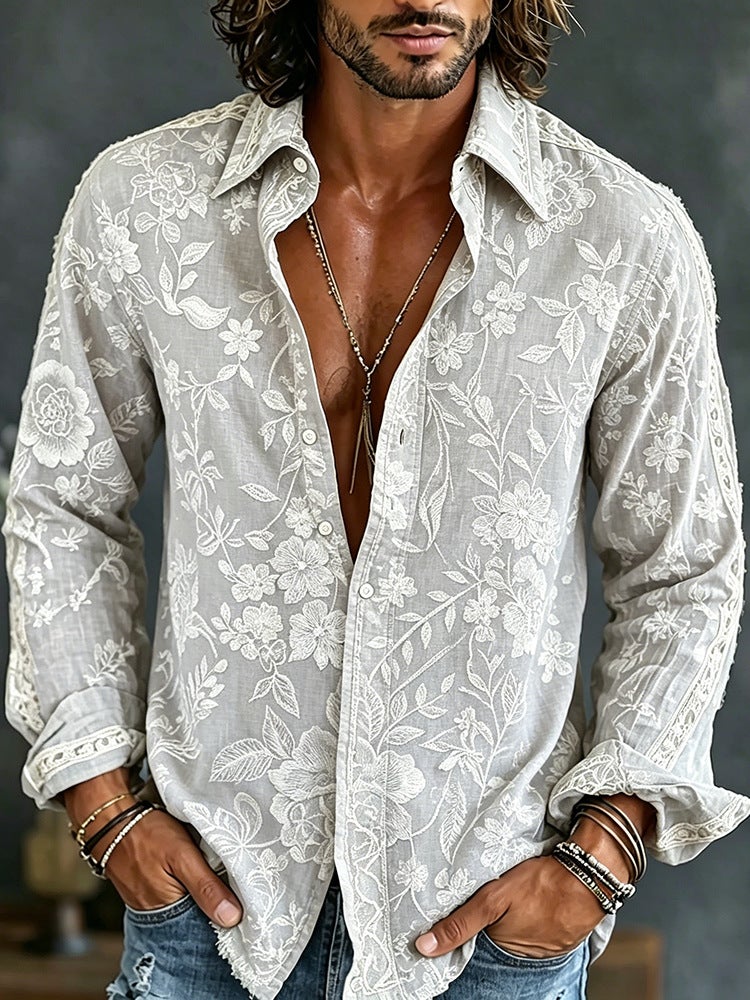 2026 Men's New 3D Digital Print Retro Floral Casual Long-Sleeve  Shirt