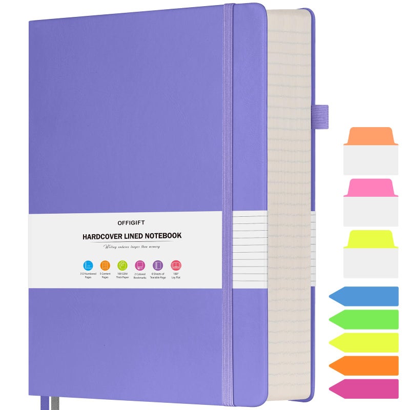 OFFIGIFT Lined Notebook Journal for Women Men, Large B5 College Ruled Notebook, 312 Numbered Pages Notebooks for Work, 100gsm Paper Daily Journal, Hardcover Vegan Leather Journals for Writing Office, Purple - Image 1