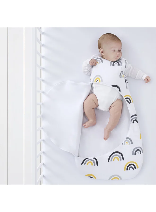 Snuz Pouch Sleeping Bag For Infant And Baby 1.0 Tog Clever Nappy Change Zip Material 100% Cotton For Temperatures If 21 - 23 Celsius 0 To 6 Months Maximum Baby Length 68 Cmmustard Rainbow