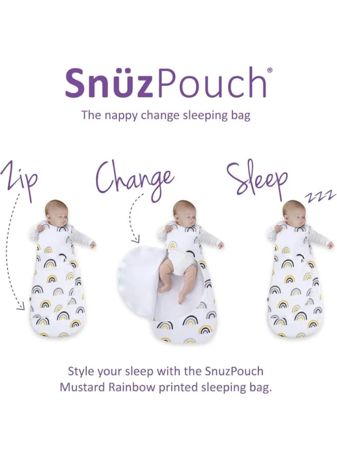 Snuz Pouch Sleeping Bag For Infant And Baby 1.0 Tog Clever Nappy Change Zip Material 100% Cotton For Temperatures If 21 - 23 Celsius 0 To 6 Months Maximum Baby Length 68 Cmmustard Rainbow