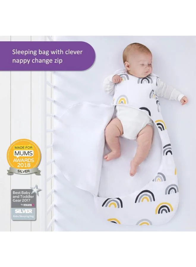 Snuz Pouch Sleeping Bag For Infant And Baby 1.0 Tog Clever Nappy Change Zip Material 100% Cotton For Temperatures If 21 - 23 Celsius 0 To 6 Months Maximum Baby Length 68 Cmmustard Rainbow