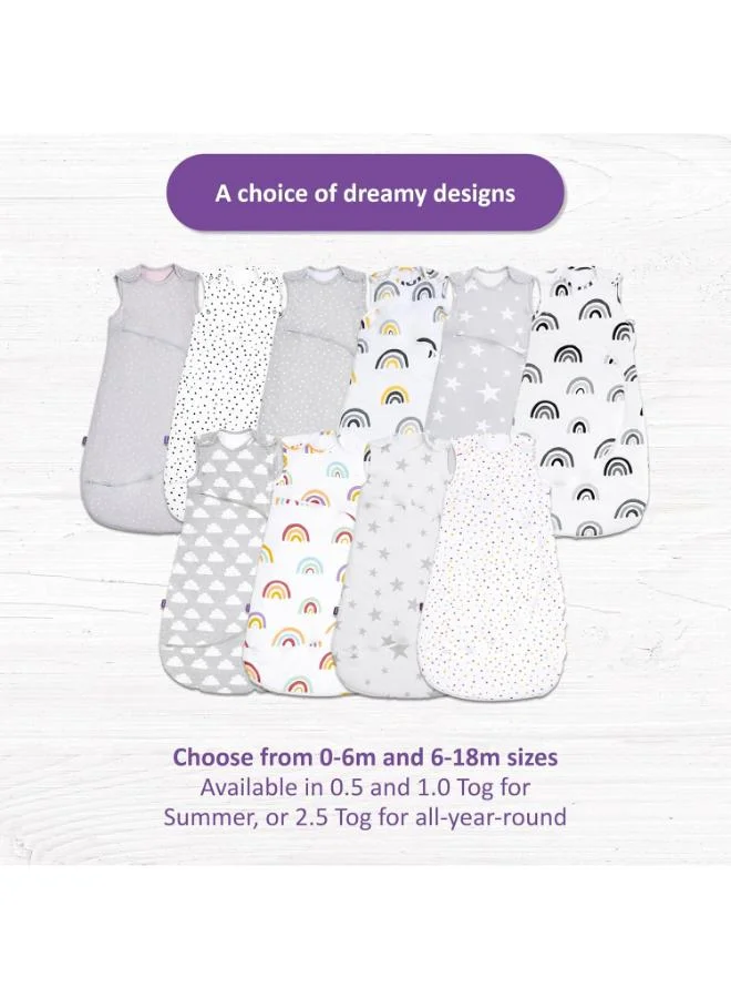 Snuz Pouch Sleeping Bag For Infant And Baby 1.0 Tog Clever Nappy Change Zip Material 100% Cotton For Temperatures If 21 - 23 Celsius 0 To 6 Months Maximum Baby Length 68 Cmmustard Rainbow