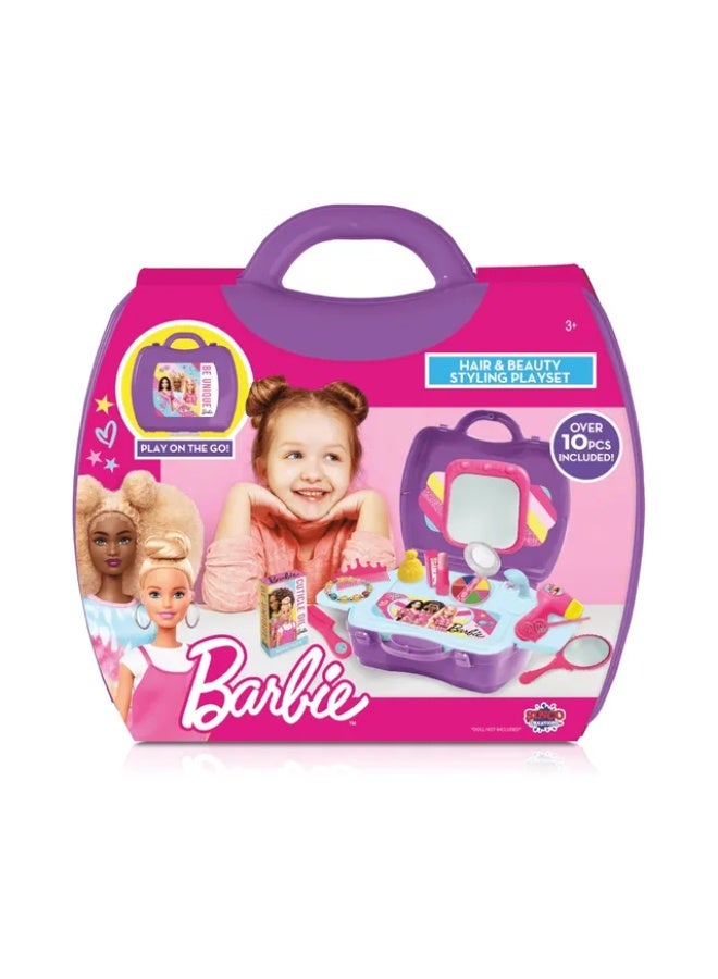 Barbie Hair & Beauty Station Playset – 10-Piece Portable Pretend Play Salon Travel Case for Kids Ages 3+ - Image 1