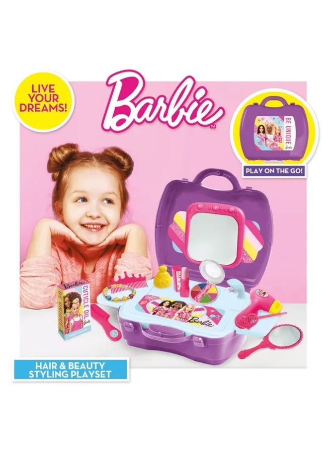 Barbie Hair & Beauty Station Playset – 10-Piece Portable Pretend Play Salon Travel Case for Kids Ages 3+ - Image 3