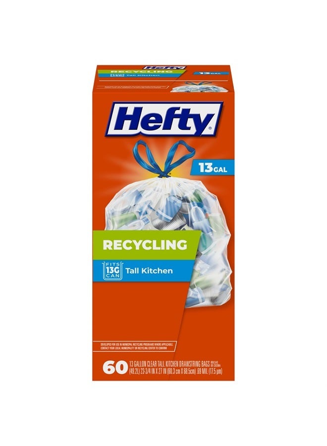 Hefty أكياس قمامة قابلة لإعادة التدوير، شفافة، 13 جالون، 60 قطعة - Image 1