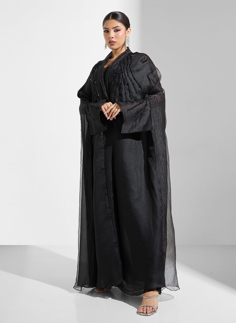 hayas closet Embellished Mesh Detailed Cape Sleeve Abaya - Image 3