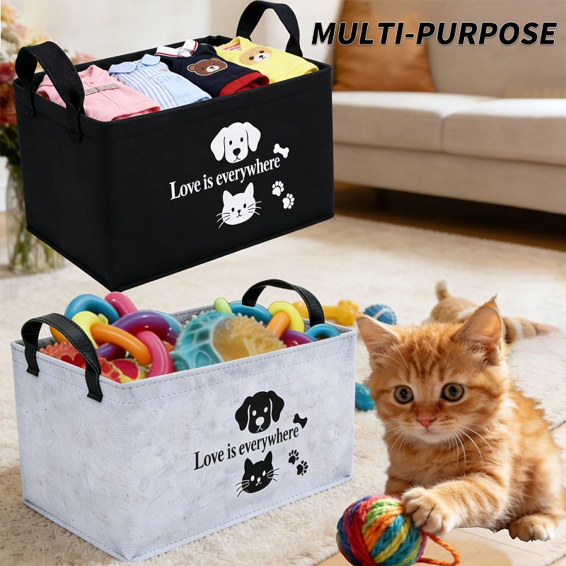 A Storage Basket for Felt Dog Toys Featuring Handles Suitable for Both Cats And Dogs This Versatile And Foldable Organizer Perfect for Keeping Pet Toys Blankets Leashes Shelf Baskets Dark Gray New Handle - Image 2