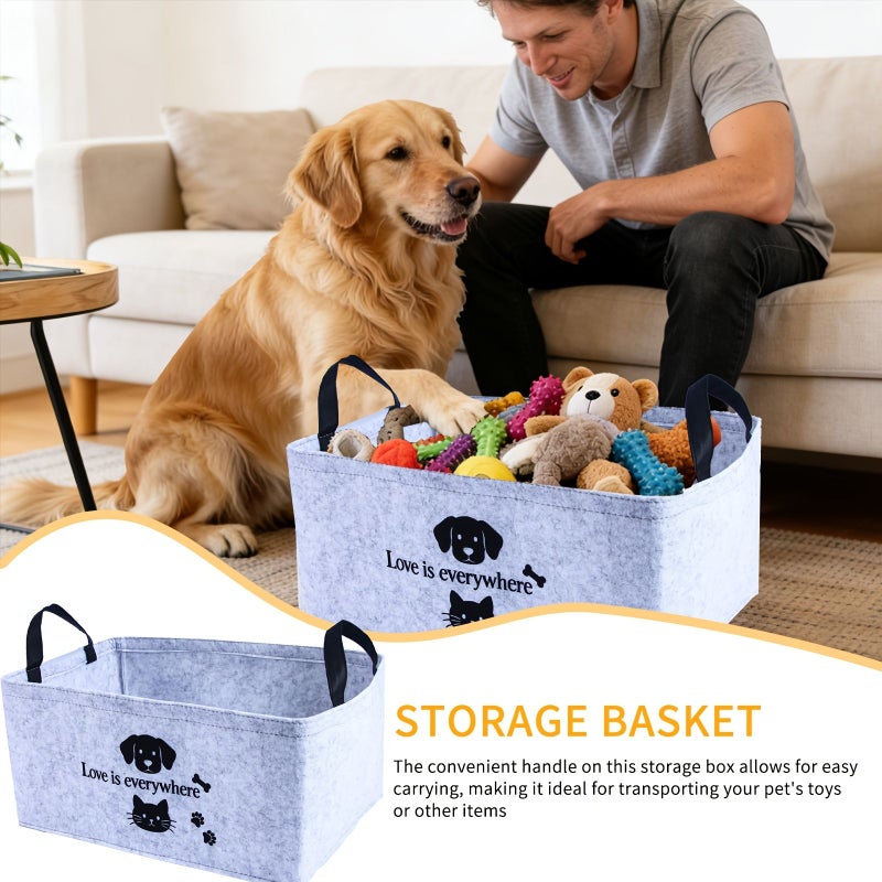 A Storage Basket for Felt Dog Toys Featuring Handles Suitable for Both Cats And Dogs This Versatile And Foldable Organizer Perfect for Keeping Pet Toys Blankets Leashes Shelf Baskets Dark Gray New Handle - Image 3