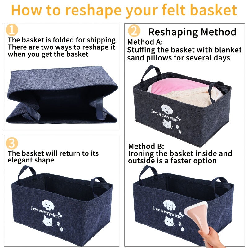 A Storage Basket for Felt Dog Toys Featuring Handles Suitable for Both Cats And Dogs This Versatile And Foldable Organizer Perfect for Keeping Pet Toys Blankets Leashes Shelf Baskets Dark Gray New Handle - Image 4