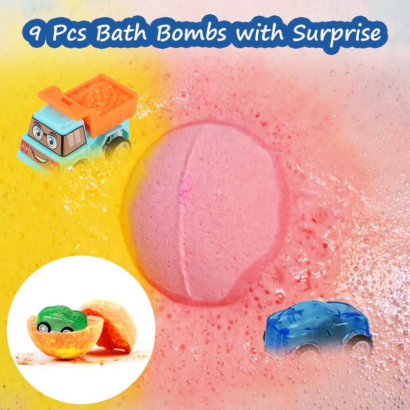 Excalla Bath Bombs for Kids with Toys Inside, 9 Pack Handmde Bath Bombs Set with Pull-Back Cars Inside, Rich Foam Color Bubble Set Boys Girls for Skin Moisturizing - Image 2