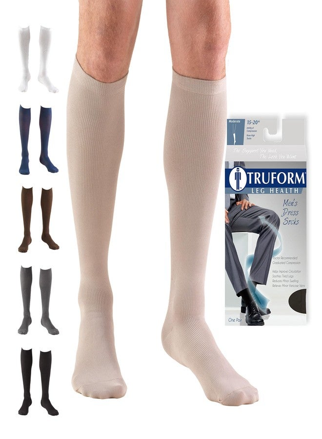 Truform Compression Socks, 15-20 mmHg, Men's Dress Socks, Knee High Over Calf Length, Tan, Medium - Image 1