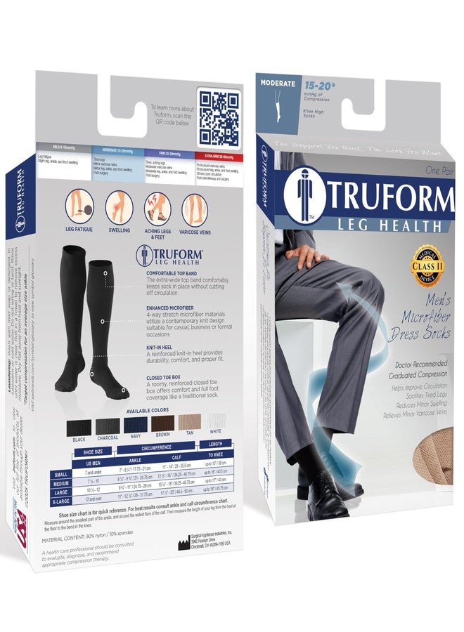Truform Compression Socks, 15-20 mmHg, Men's Dress Socks, Knee High Over Calf Length, Tan, Medium - Image 3