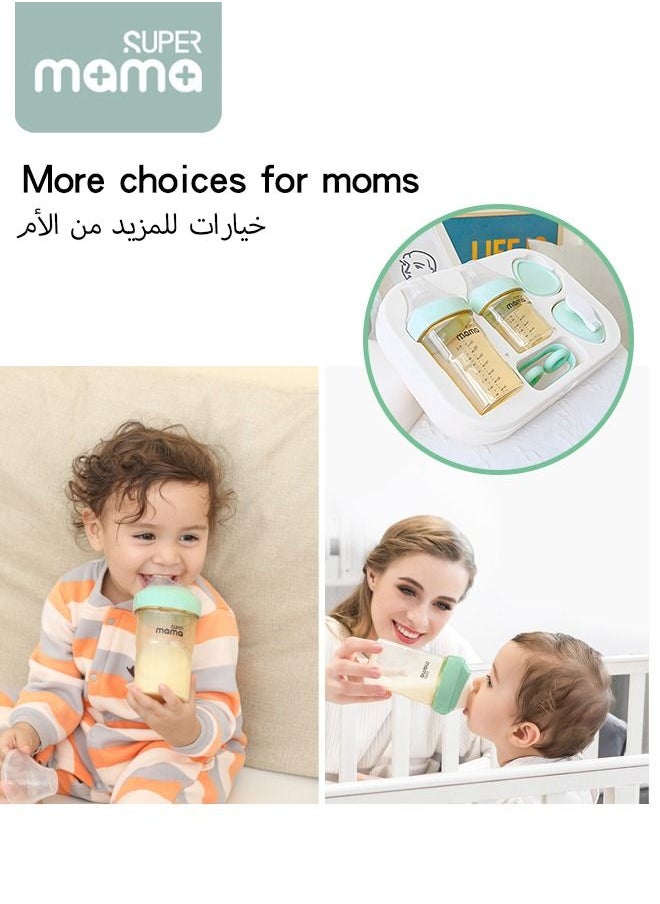 SUPERMAMA - 5-Piece Baby Feeding Bottle Gift Kit Set Extra Soft Nipple with Replaceable Water Cup Lid and Easy to Hold Handle - Image 1