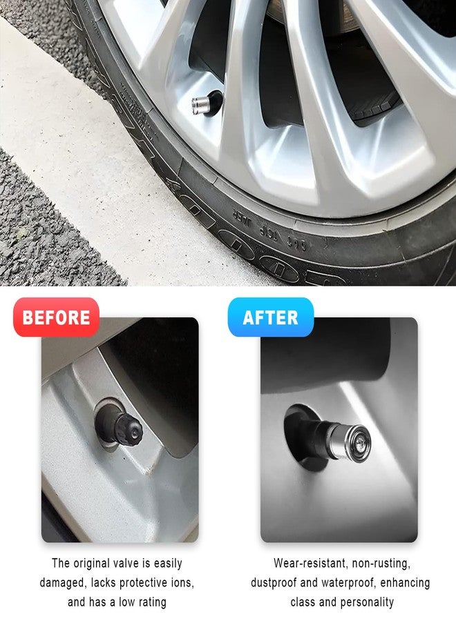 Dickno 4PCS Locking Car Tire Valve Stems Caps, Anti-Theft Auto Wheel Valve Stem Covers with O Rubber Seal, Universal Stainless Tyre Air Stems Cover for Cars, Bicycles, Motorcycles (Sliver) - Image 3