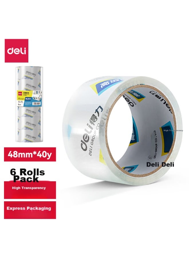 ديلي Deli شريط تعبئة شفاف عالي الجودة، 48mm*40y*50um (36.5m/لفة)، 6 لفات/أنبوب، لوازم مكتبية، 30201 - Image 1