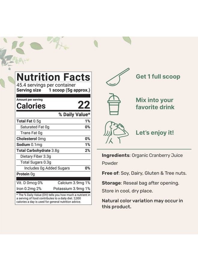 Micro Ingredients - Sustainably Us Grown Organic Cranberry Juice Powder (Wild Cranberry Supplements Cold Pressed) 8 Ounce Enhance Urinary Tract Cleanse & Prostate Health Water Soluble And Pet Friendly - Image 1