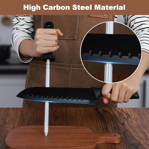 Wgsajlo 12 Inches Knife Sharpening Steel Rod, High Carbon Steel Honing Rod with 9 Inches Sharpening Steel and Ergonomic PP Handle, Premium Kitchen Knife Sharpener for Chefs and Home Cooks Use - Image 3