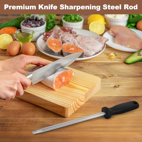 Wgsajlo 12 Inches Knife Sharpening Steel Rod, High Carbon Steel Honing Rod with 9 Inches Sharpening Steel and Ergonomic PP Handle, Premium Kitchen Knife Sharpener for Chefs and Home Cooks Use - Image 2