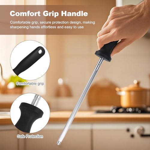 Wgsajlo 12 Inches Knife Sharpening Steel Rod, High Carbon Steel Honing Rod with 9 Inches Sharpening Steel and Ergonomic PP Handle, Premium Kitchen Knife Sharpener for Chefs and Home Cooks Use - Image 4