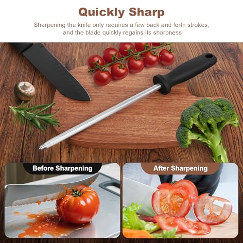 Wgsajlo 12 Inches Knife Sharpening Steel Rod, High Carbon Steel Honing Rod with 9 Inches Sharpening Steel and Ergonomic PP Handle, Premium Kitchen Knife Sharpener for Chefs and Home Cooks Use - Image 5