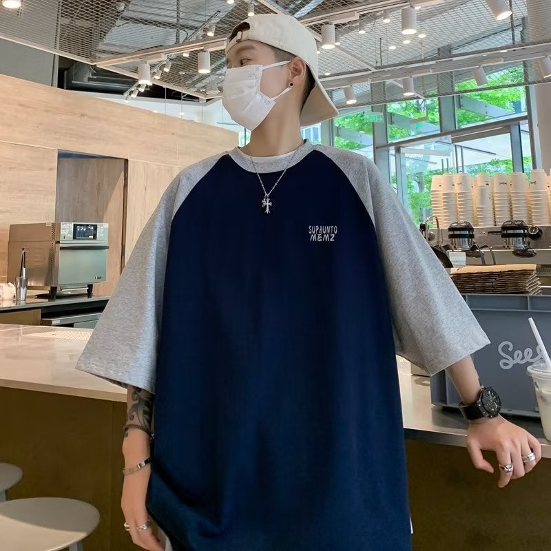 2023 new summer Japanese style youth sense raglan sleeve loose T-shirt base shirt men's loose patchwork sleeve short sleeve - Image 4