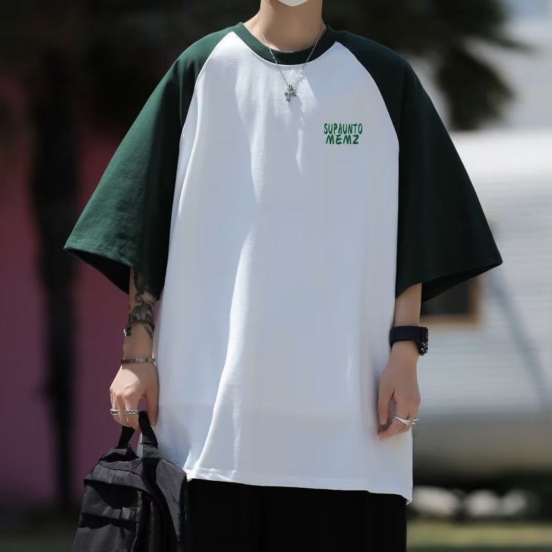 2023 new summer Japanese style youth sense raglan sleeve loose T-shirt base shirt men's loose patchwork sleeve short sleeve - Image 5